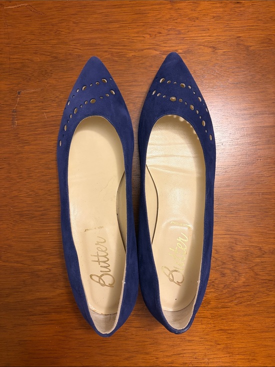 Butter Shoes - Butter Navy Suede Pointed Toe Perforated Flats
